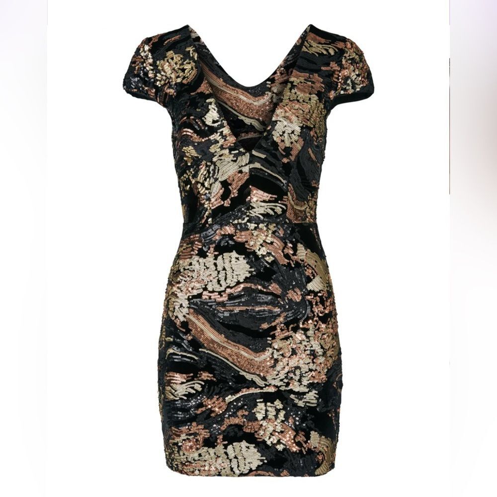 Dress the Population Zoe Black & Bronze Sequin Sheath Dress XS